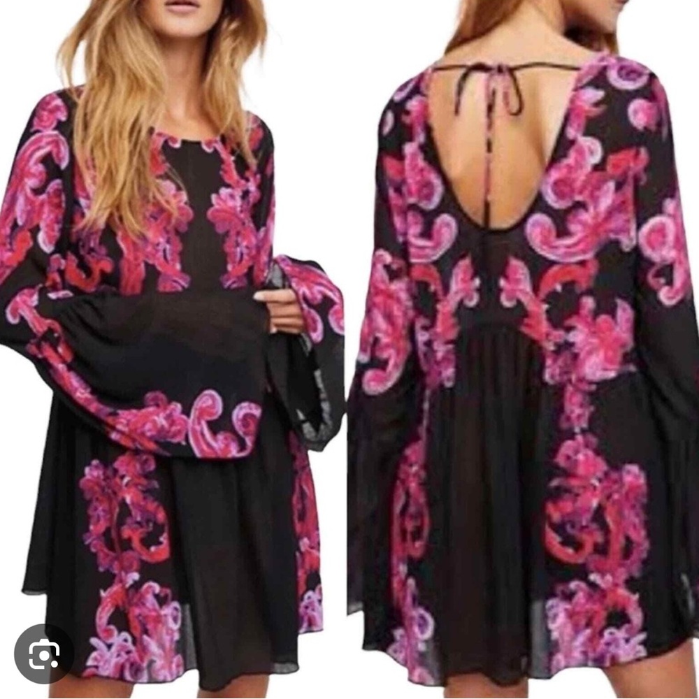 Elegant Backless Dress with Pink Floral Design